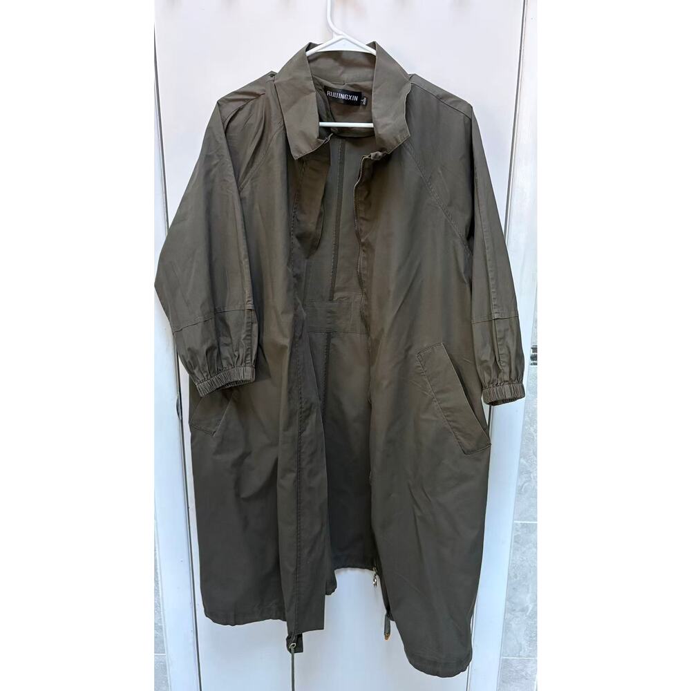 Olive Green Lightweight Raglan Trench Coat Oversized XL - Picture 2 of 8